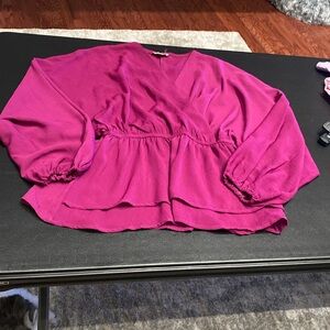 Andree Fuchsia V-Neck Peplum Blouse